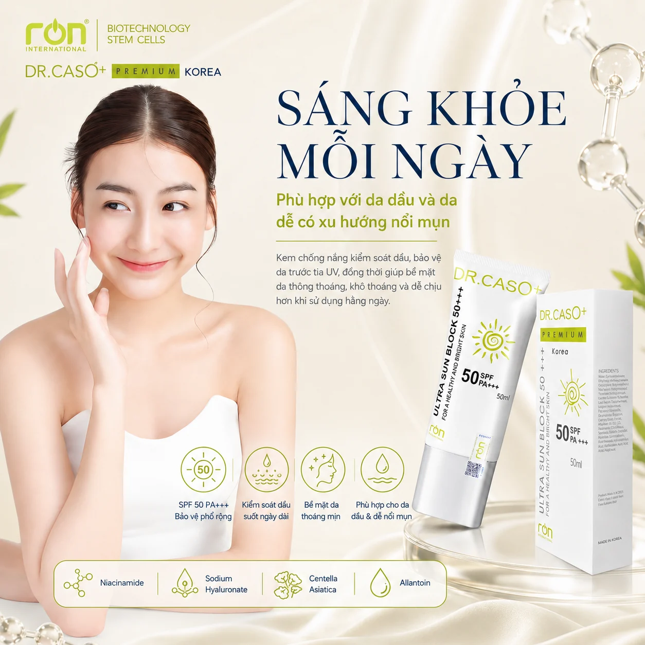 Kem chống nắng DR.CASO+ PREMIUM Ultra Sun Block SPF 50+ PA++++