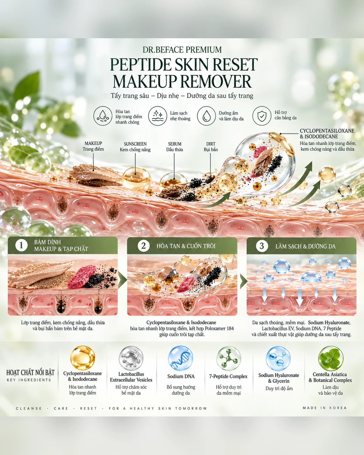 Nước tẩy trang peptide DR.BEFACE PREMIUM® Peptide Skin Reset Makeup Remover - Ảnh 3